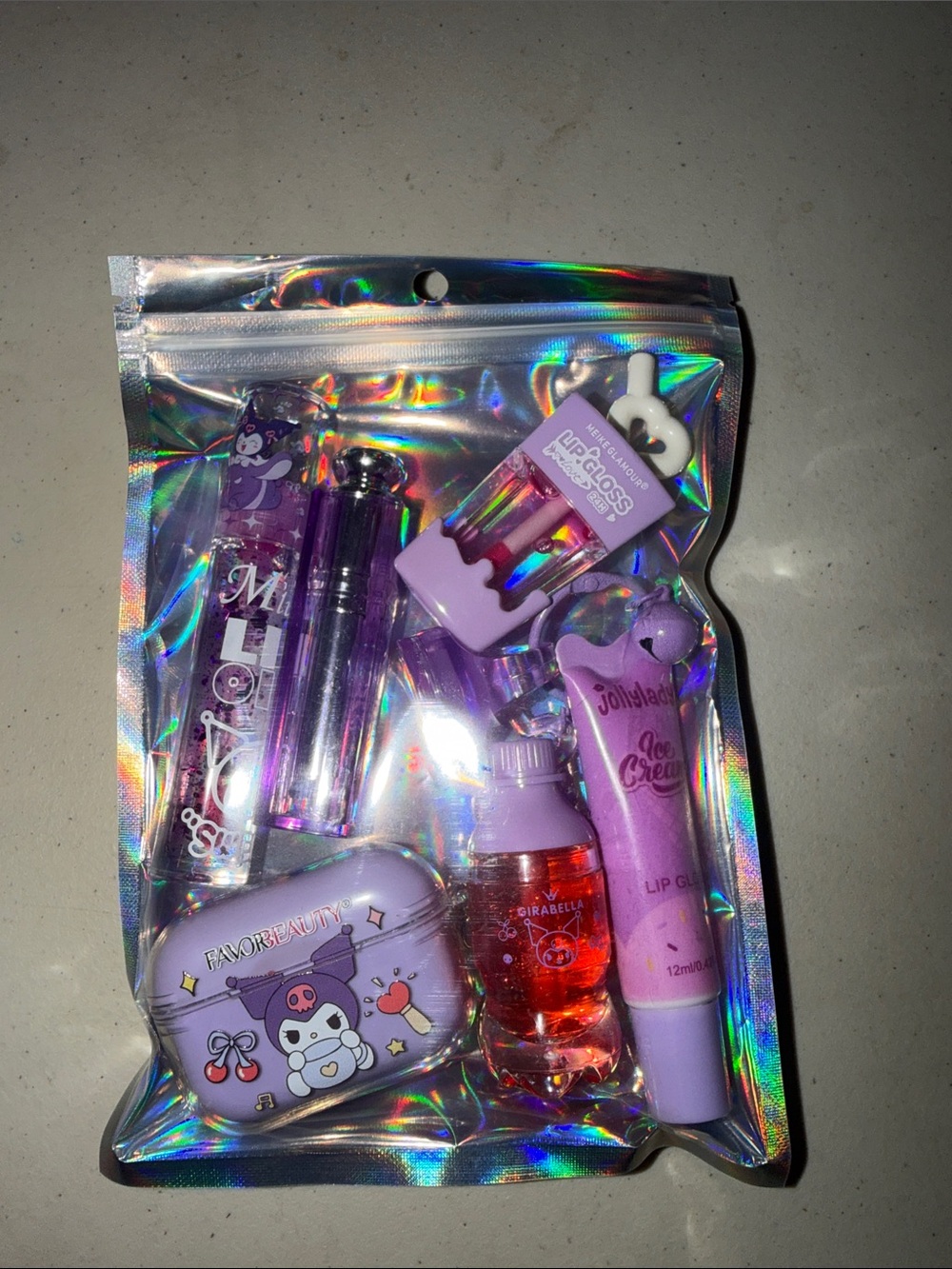 6 pieces Purple Lip Gloss & Accessories Gift Set by